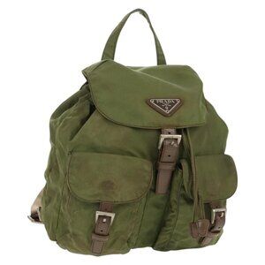 PRADA Backpack Nylon Khaki Silver Auth 148793